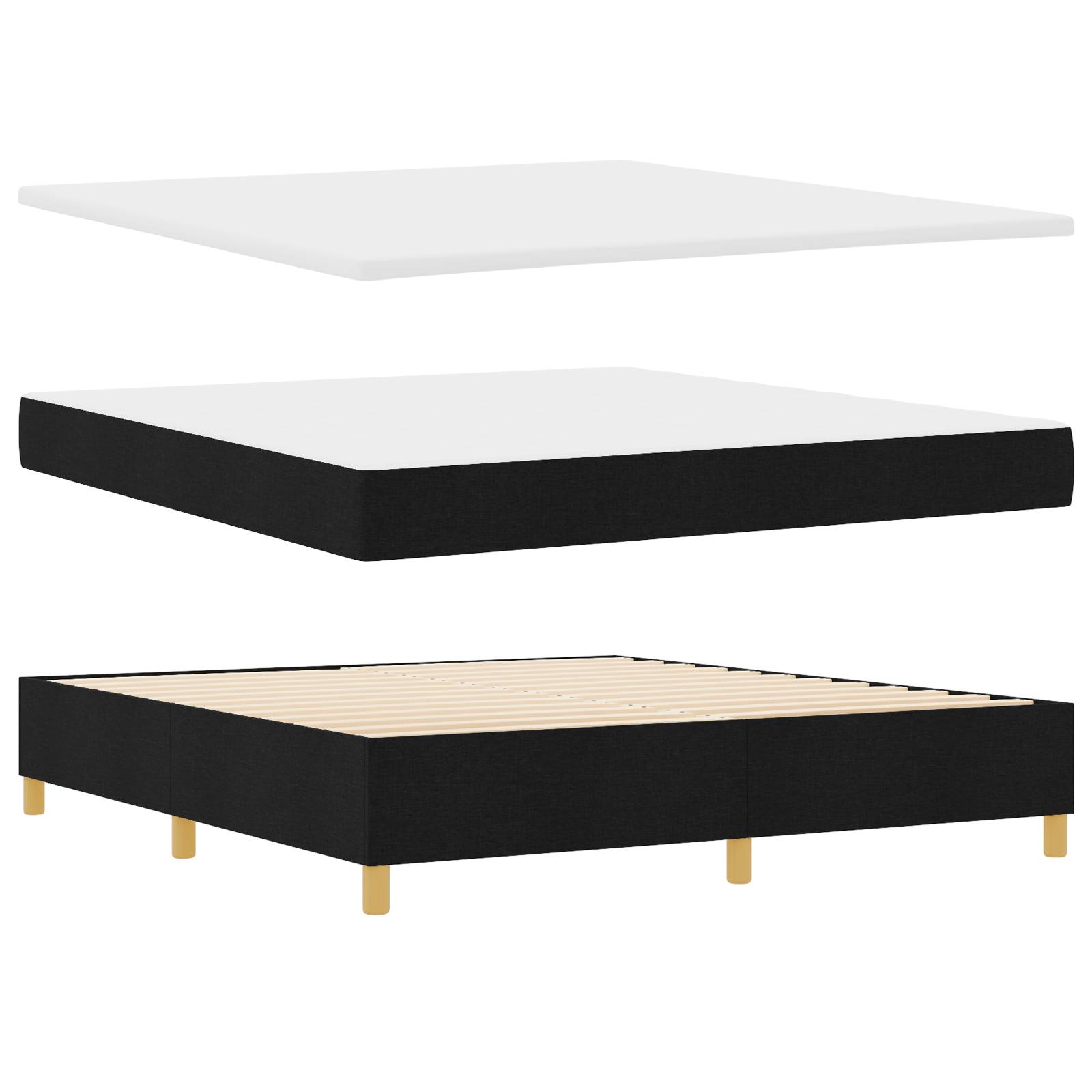vidaXL Boxspringbett mit Matratze Schwarz 180x200 cm Stoff