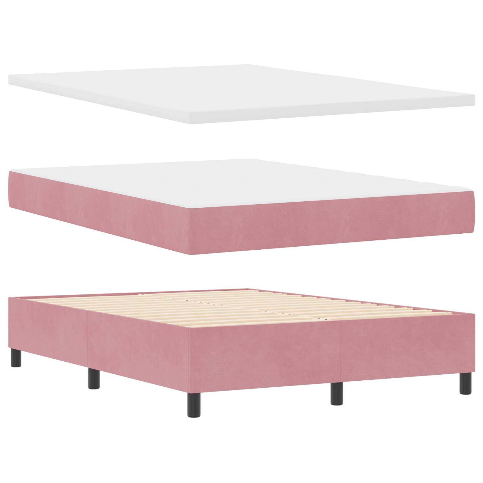 vidaXL Boxspringbett mit Matratze Rosa 140x190 cm Samt
