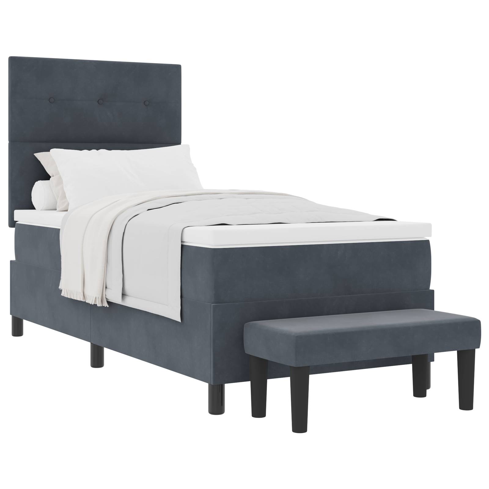 vidaXL Boxspringbett mit Matratze & Bank Dunkelgrau 100x200 cm Samt