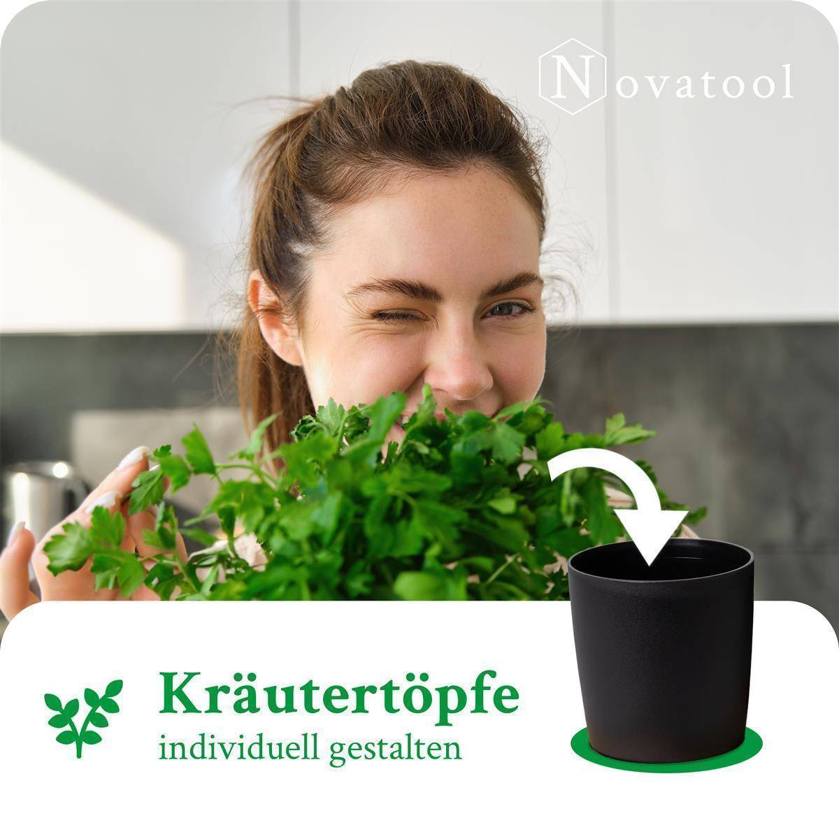 Novaliv Stilvolle 10er Set Kräutertopf aus Kunststoff Schwarz für jede Fensterbank, frische Küchenkräuter, Kräutergarten für die küche, Kräute