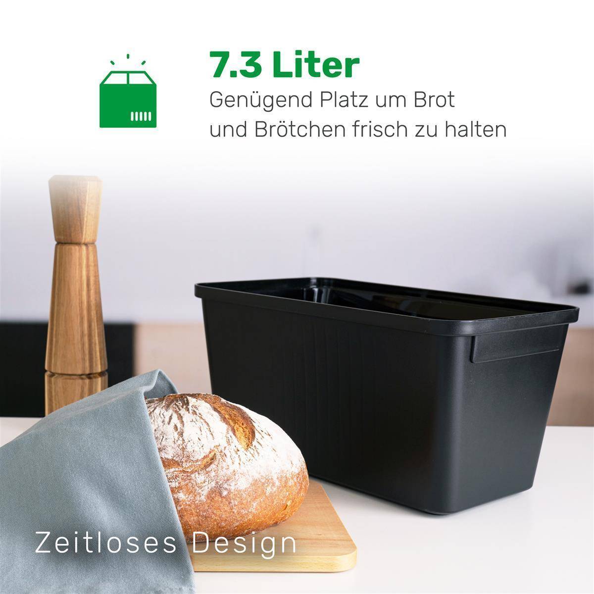 Novaliv 2x Brotkasten mit Deckel 32x20x16,5cm Brotbox für Brotaufbewahrung Brotkasten Holz für Brot frischhalten 7,3L Brotkasten schwarz Brot box