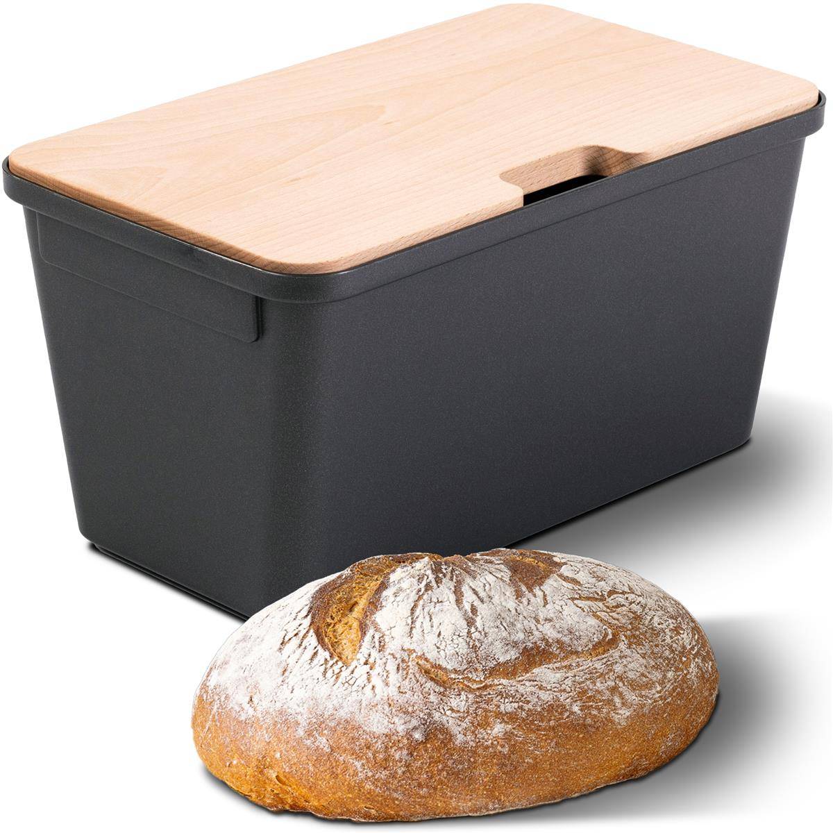 Novaliv Brotkasten mit Deckel 32x20x16,5cm Brotbox für Brotaufbewahrung Brotkasten Holz für Brot frischhalten 7,3L Brotkasten schwarz Brot box für