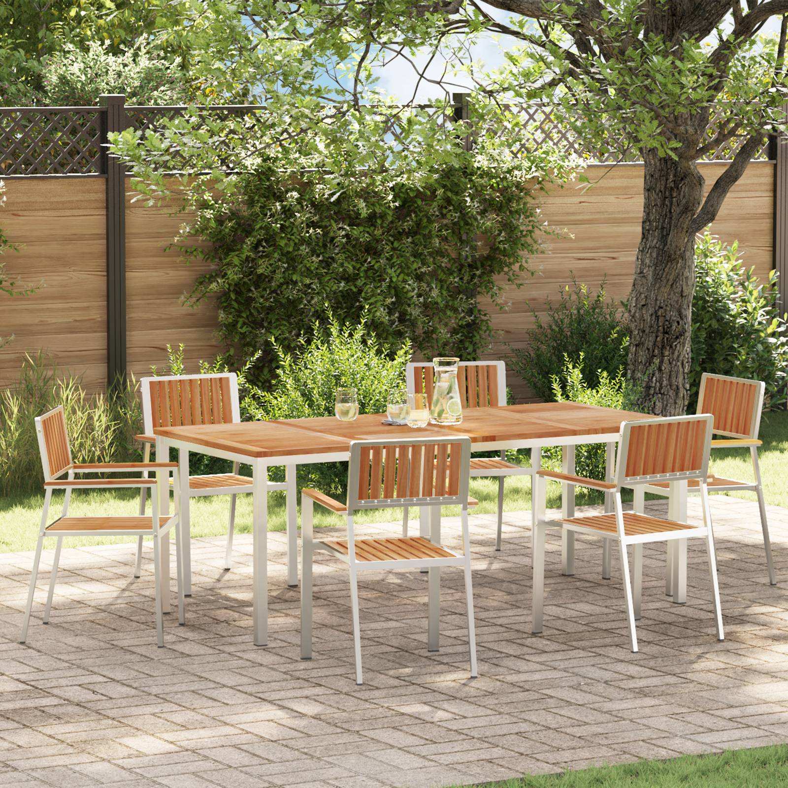 vidaXL 7-teiliges Garten Essgruppe Massivholz Teak