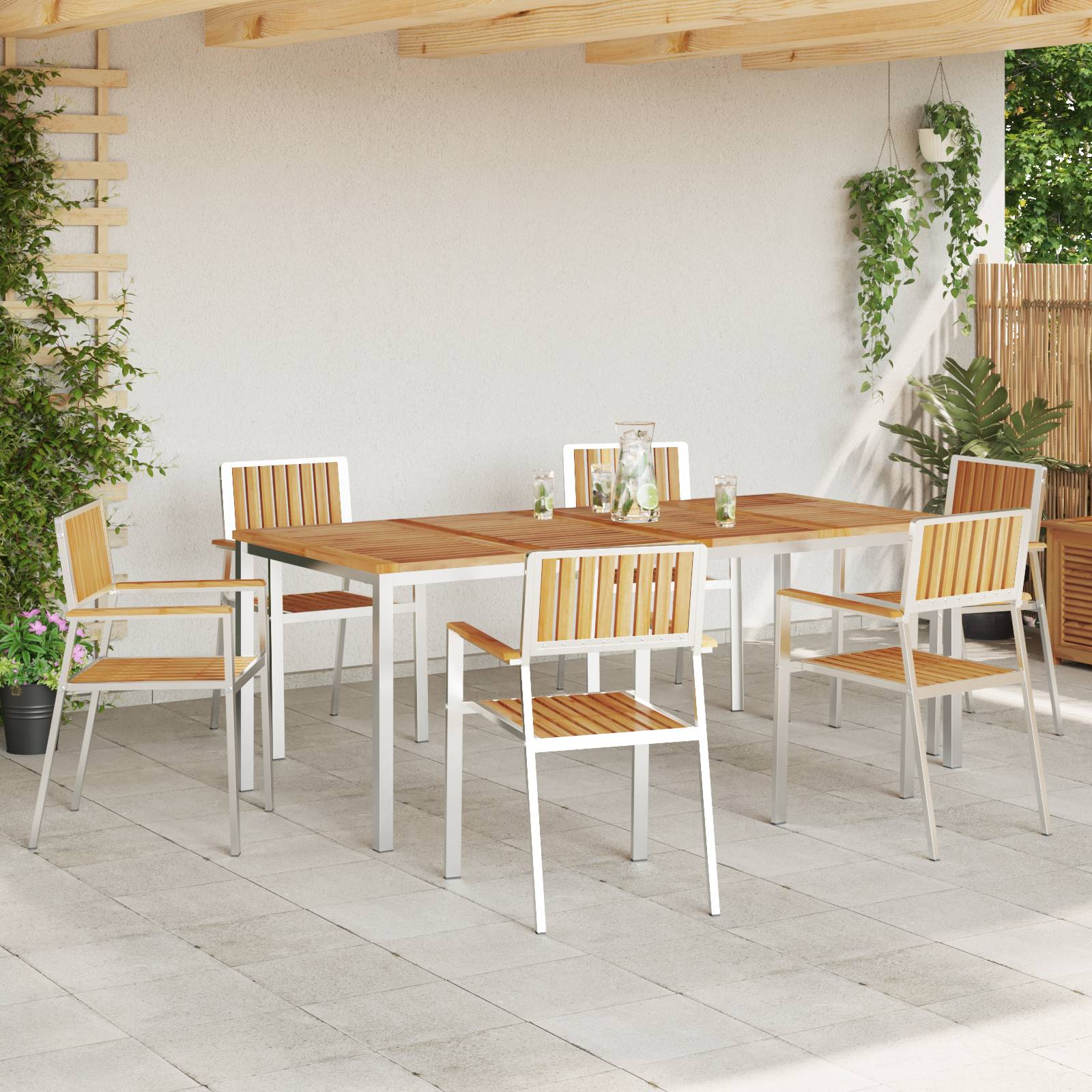 vidaXL 7-teiliges Garten Essgruppe Massivholz Teak