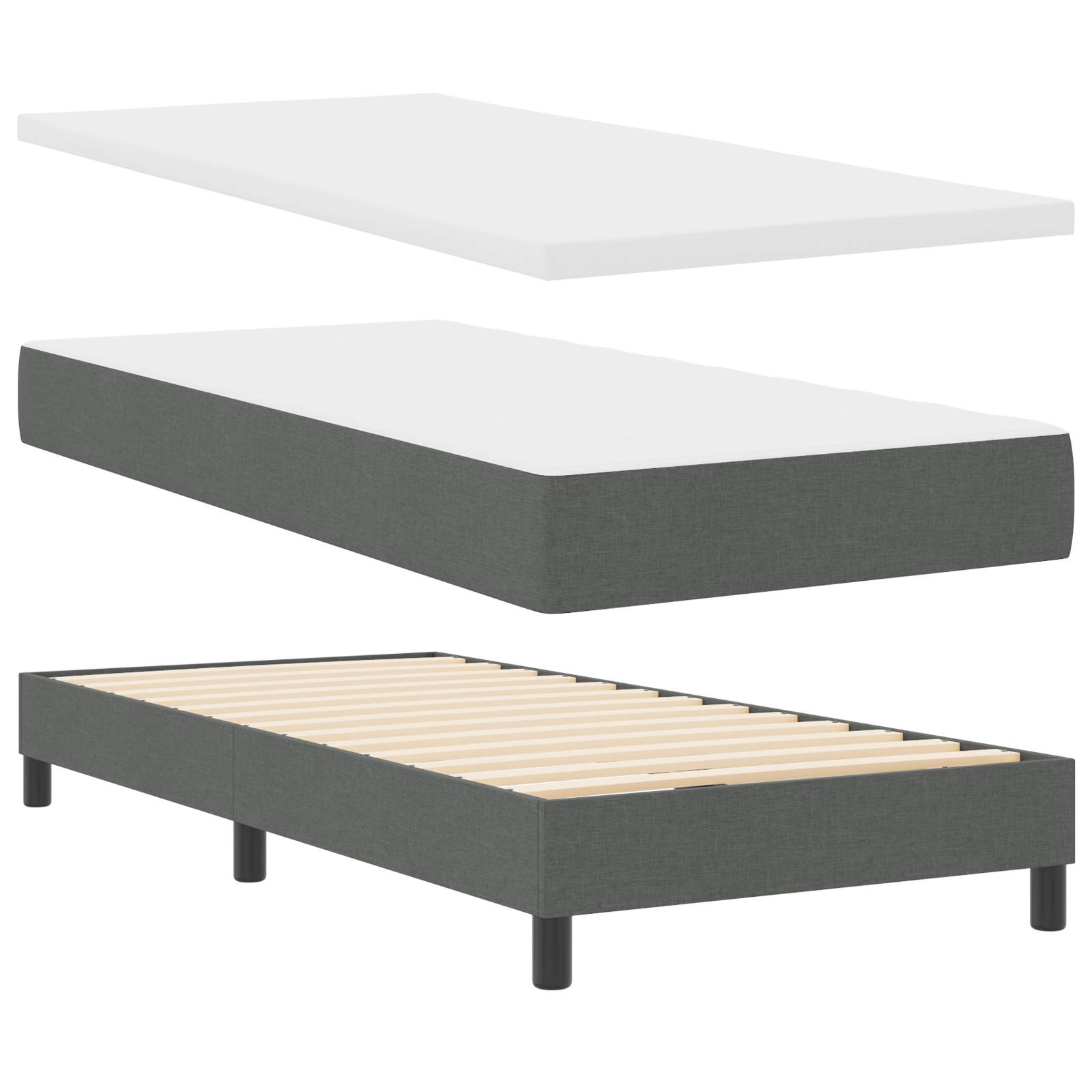 vidaXL Boxspringbett mit Matratze in Dunkelgrau, 90 x 200 cm Stoff