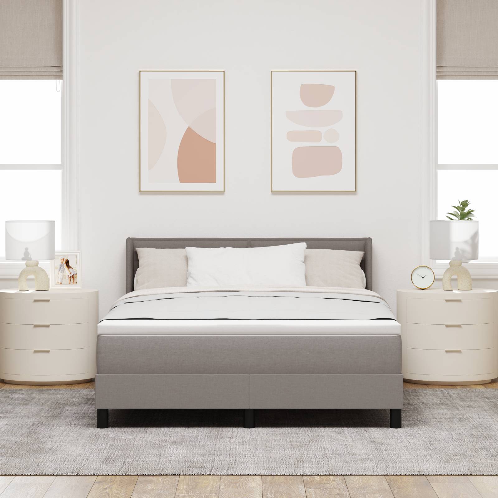 vidaXL Boxspringbett mit Matratze in Taupe, 160x200 cm Stoff