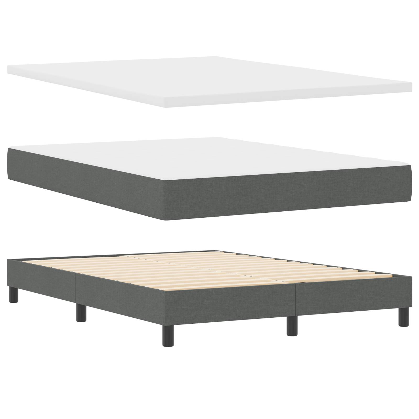vidaXL Boxspringbett mit Matratze in Dunkelgrau, 140x200 cm aus Stoff