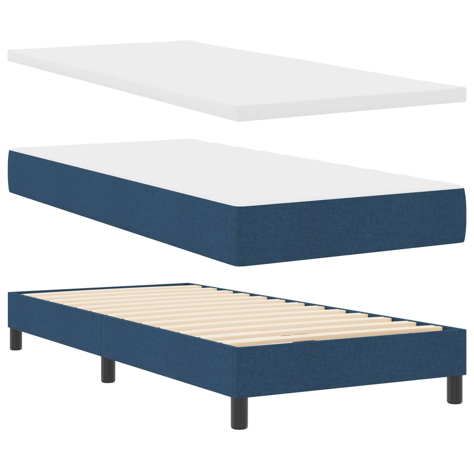 vidaXL Boxspringbett mit Matratze in Blau – 90 x 200 cm, Stoff