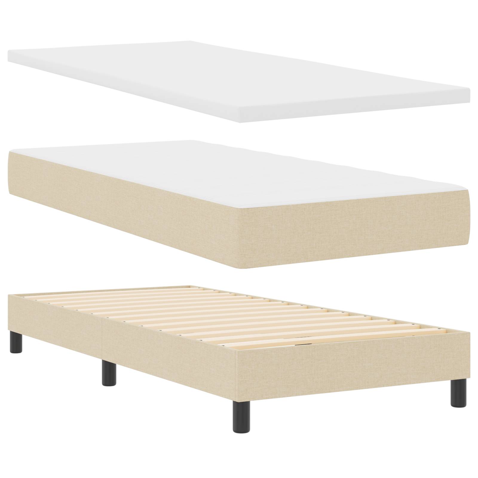 vidaXL Boxspringbett mit Matratze Creme 90x200 cm Stoff
