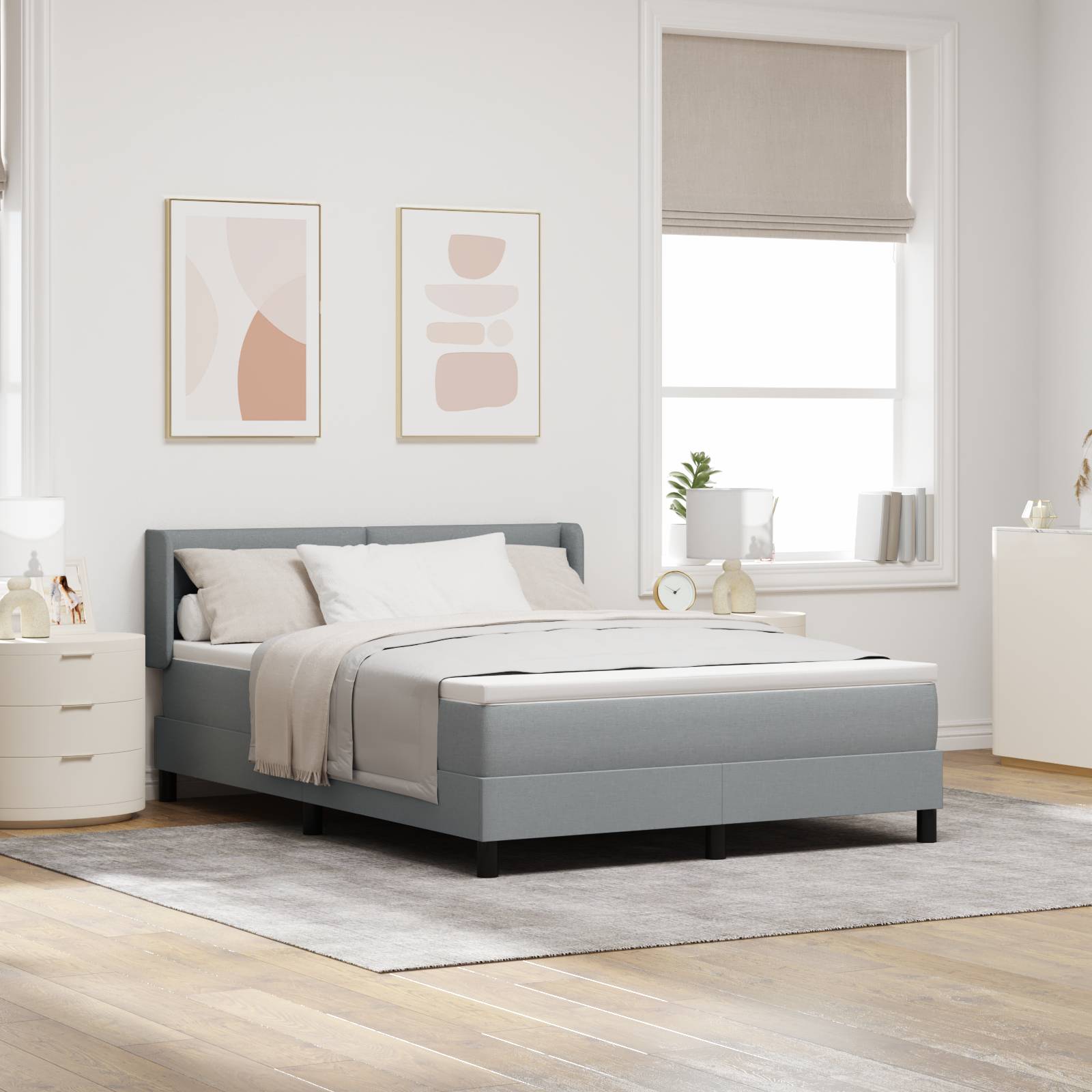 vidaXL Boxspringbett mit Matratze - Hellgrau, 140 x 190 cm - Stoff