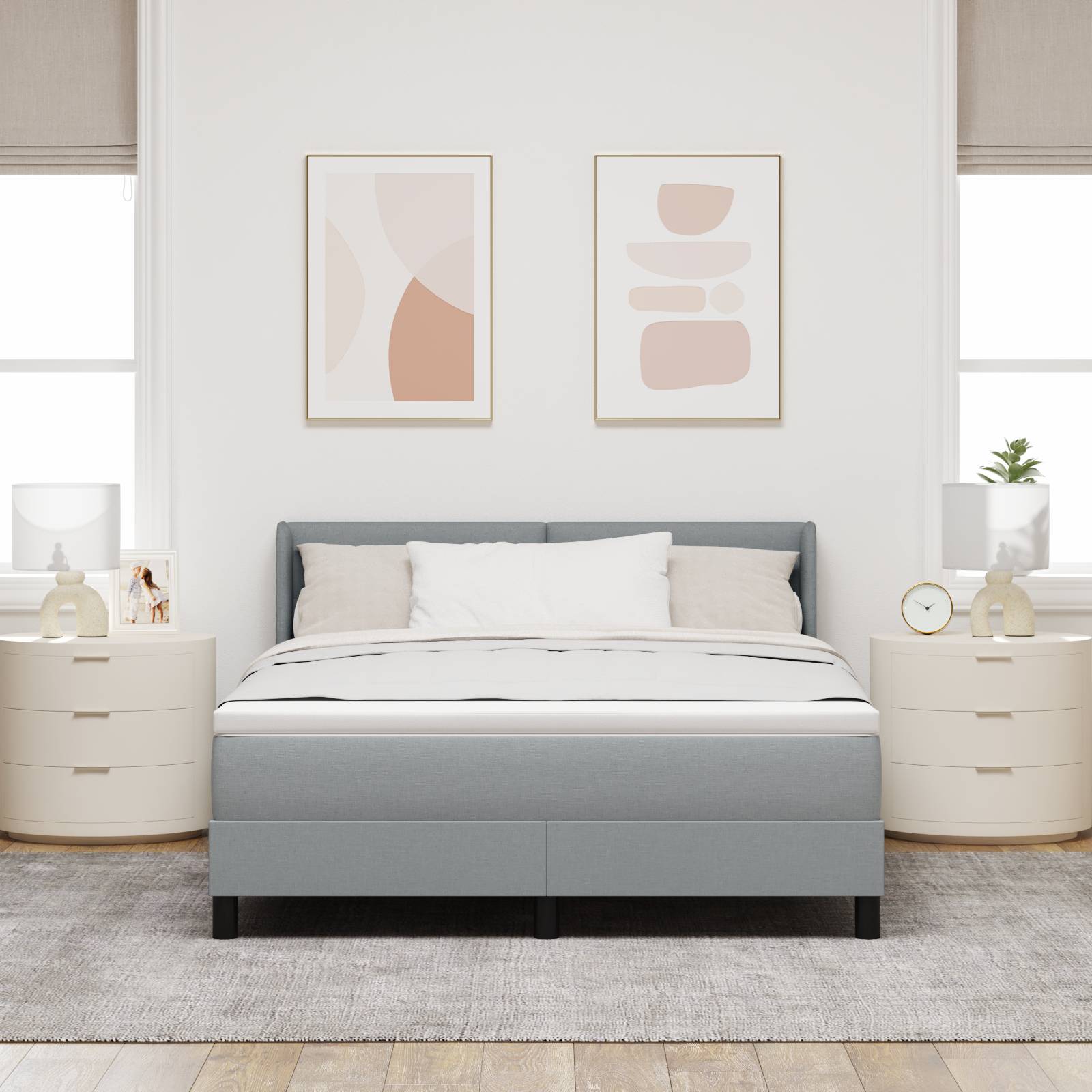 vidaXL Boxspringbett mit Matratze - Hellgrau, 140 x 190 cm - Stoff