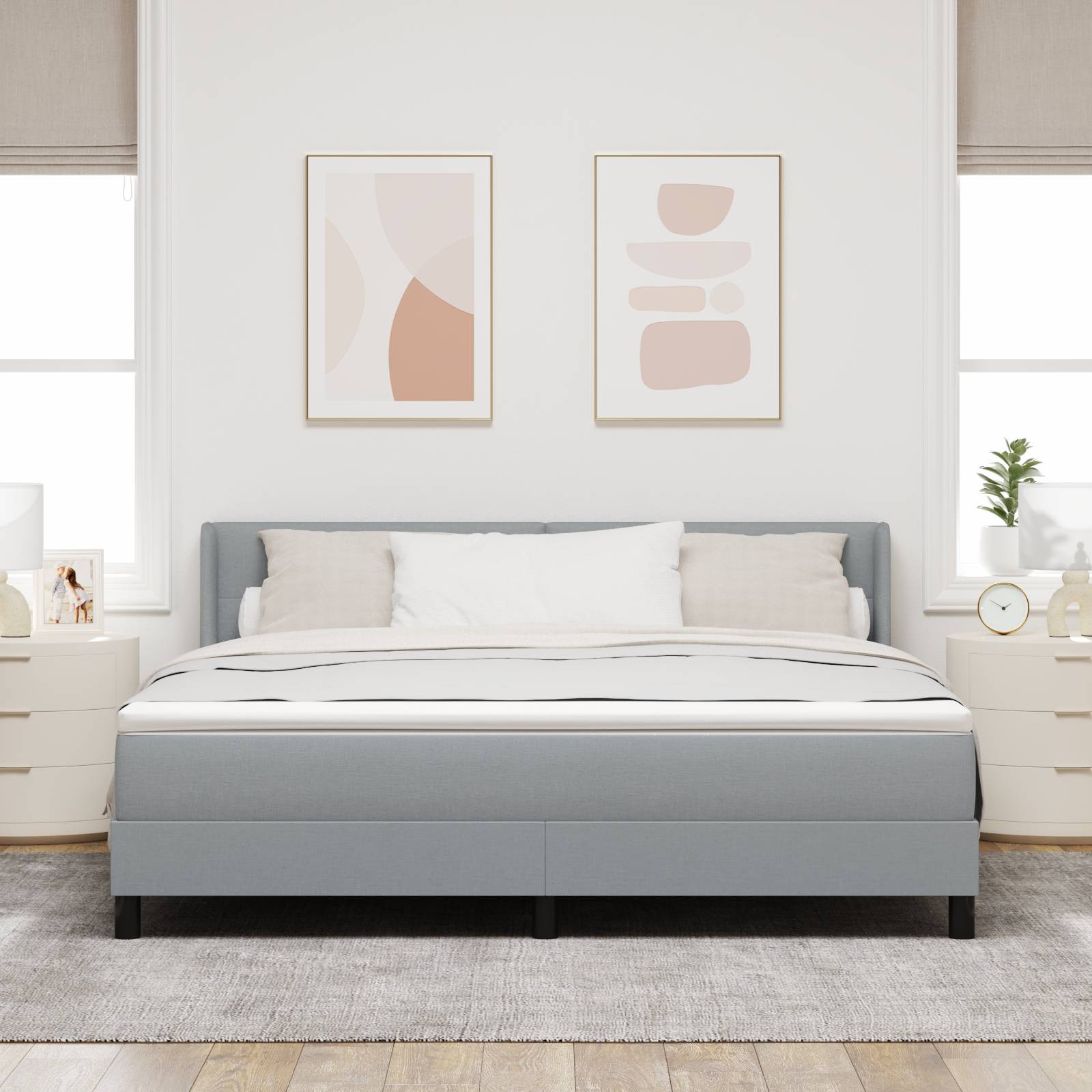 vidaXL Boxspringbett mit Matratze - Hellgrau, 180 x 200 cm, Stoff