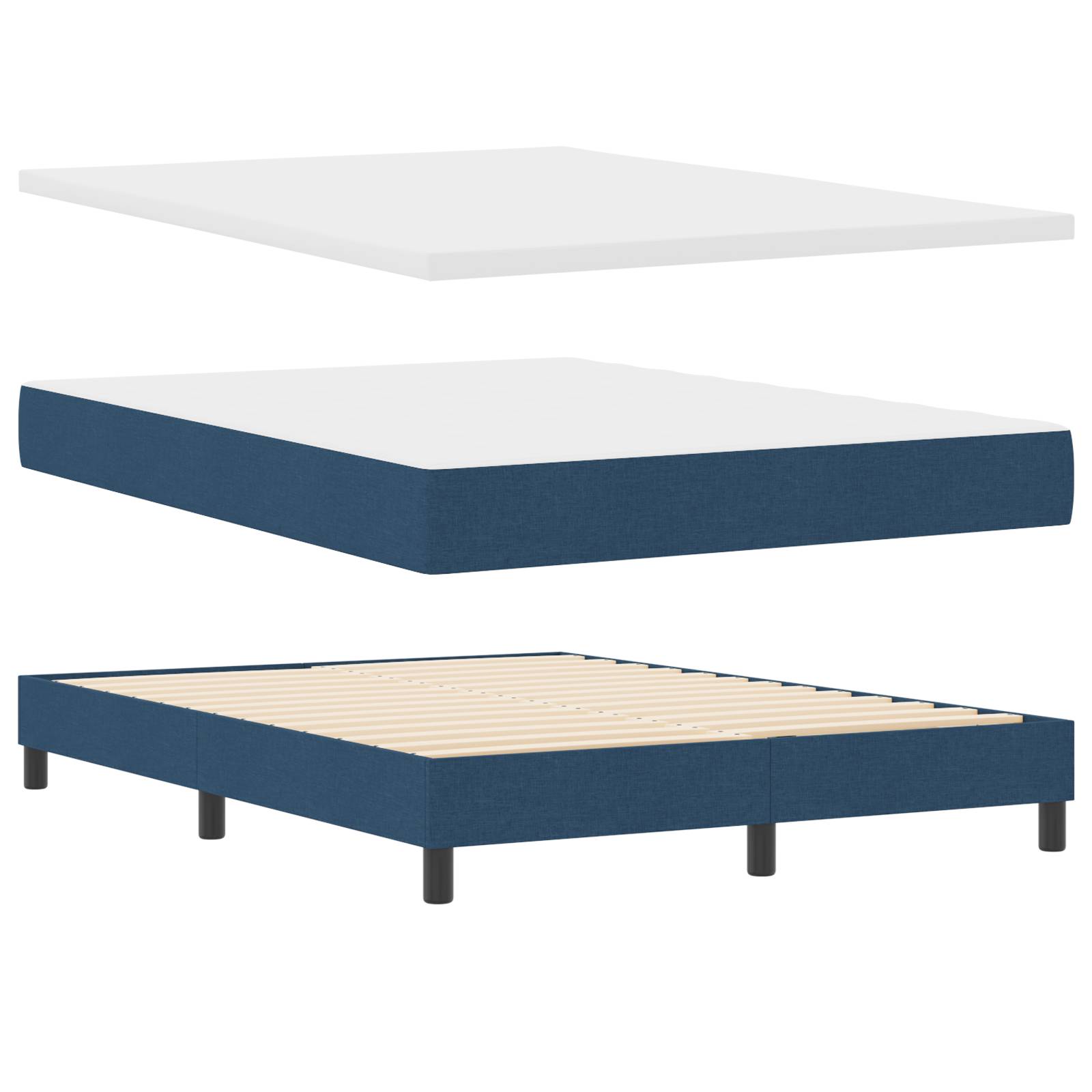 vidaXL Boxspringbett mit Matratze - Blau - 140 x 200 cm - Stoff