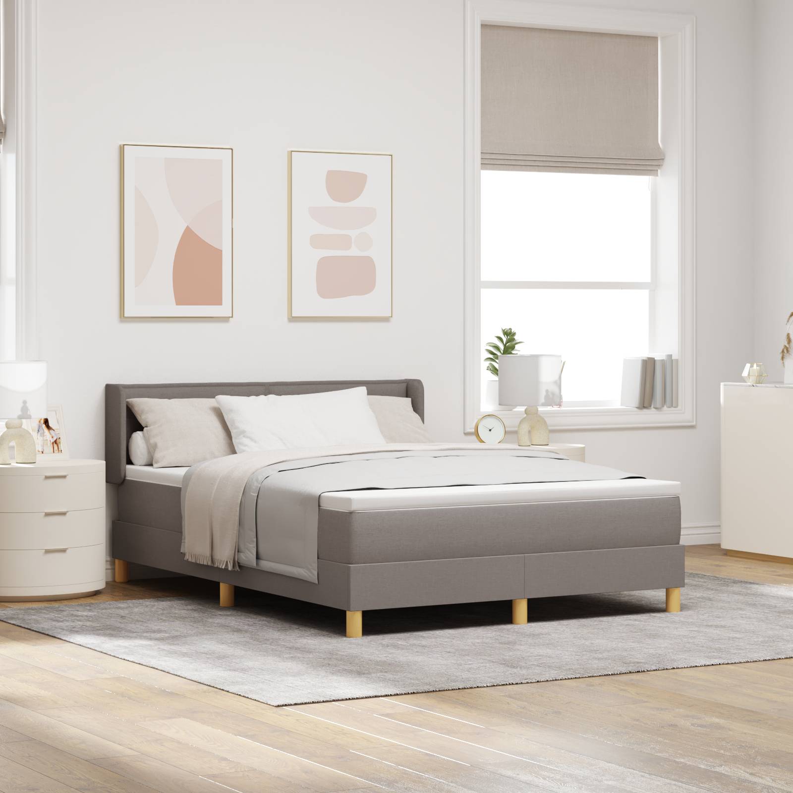 vidaXL Boxspringbett mit Matratze in Taupe, 140 x 190 cm Stoff