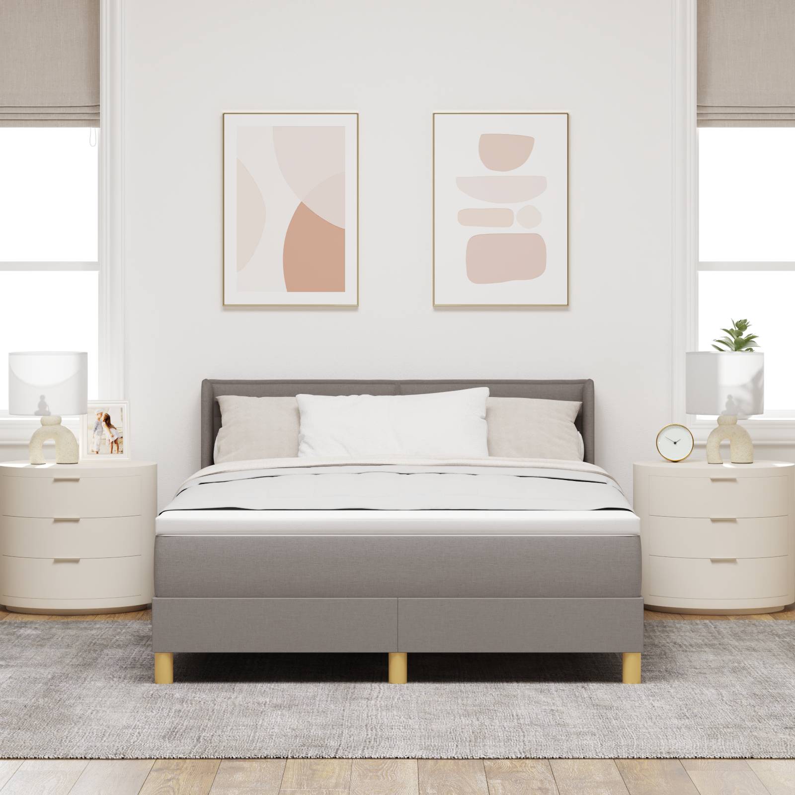 vidaXL Boxspringbett mit Matratze in Taupe, 140 x 190 cm Stoff