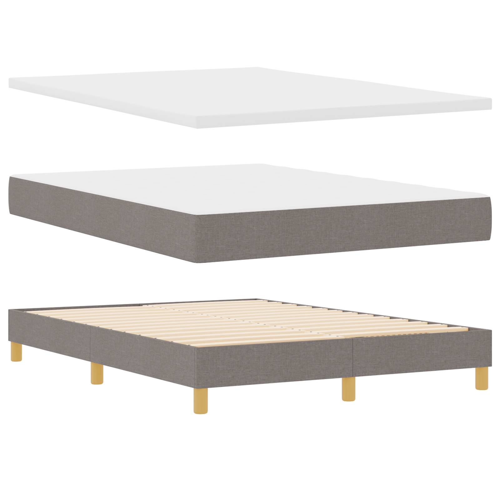 vidaXL Boxspringbett mit Matratze in Taupe, 140 x 190 cm Stoff