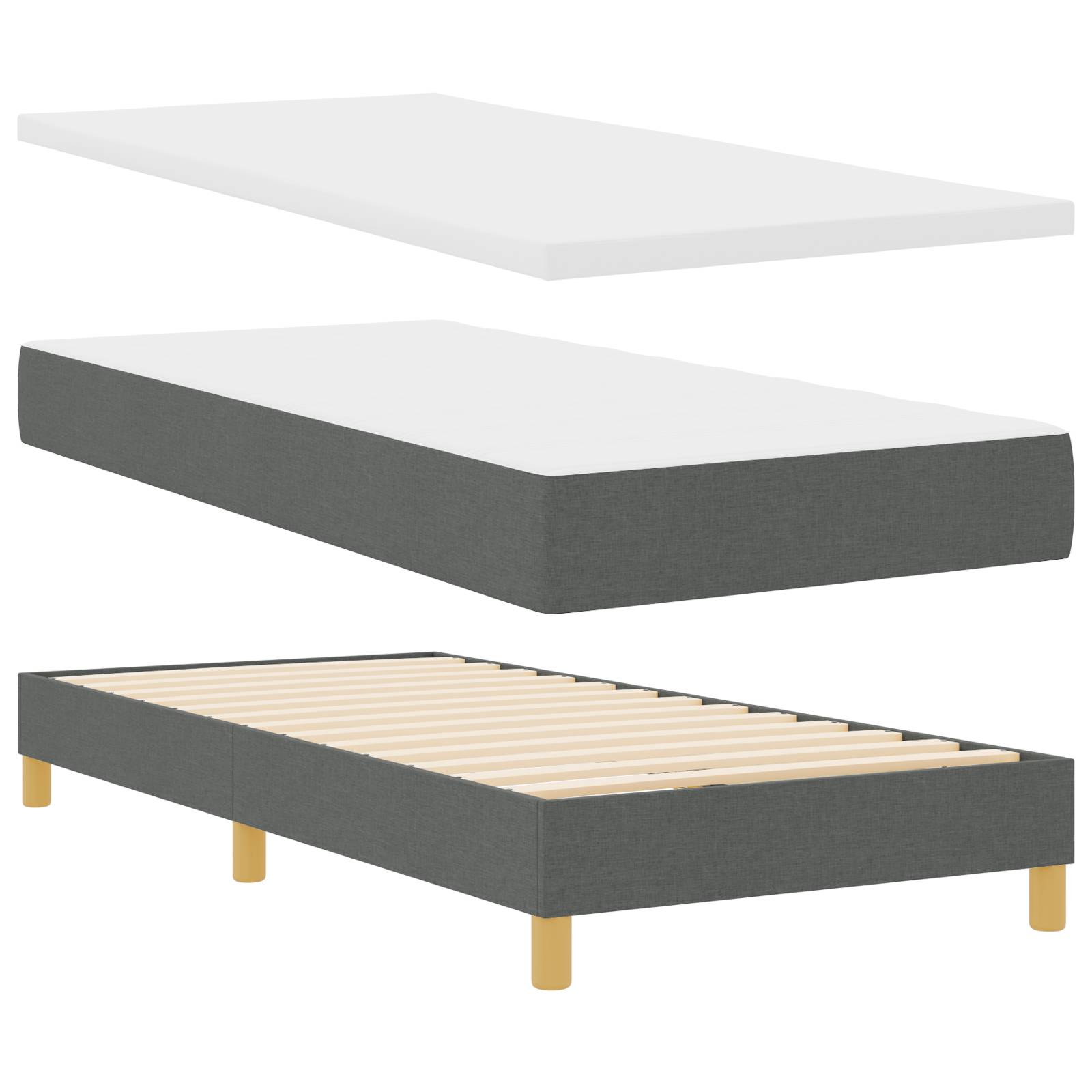 vidaXL Boxspringbett mit Matratze in Dunkelgrau, 80 x 200 cm, Stoff