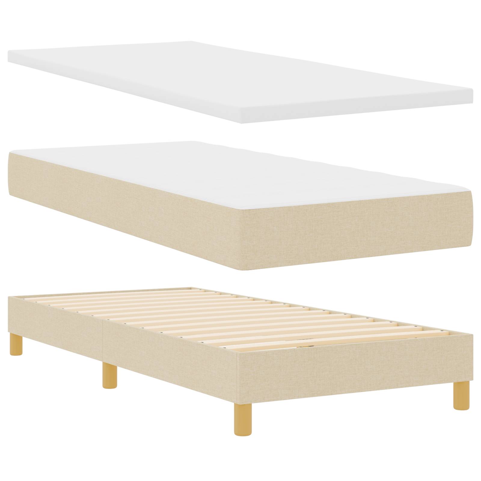 vidaXL Boxspringbett mit Matratze Creme 90x190 cm Stoff