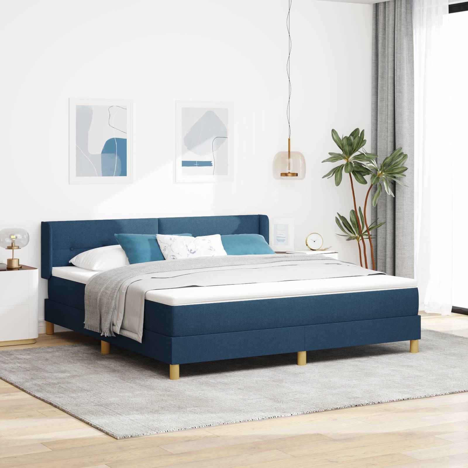 vidaXL Boxspringbett mit Matratze in Blau, 180 x 200 cm, Stoff