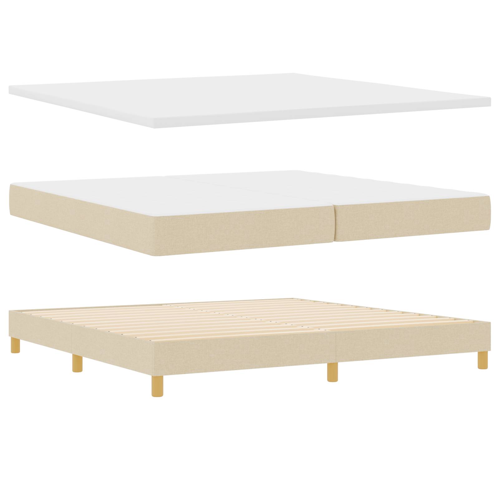 vidaXL Boxspringbett mit Matratze Creme 200x200 cm Stoff