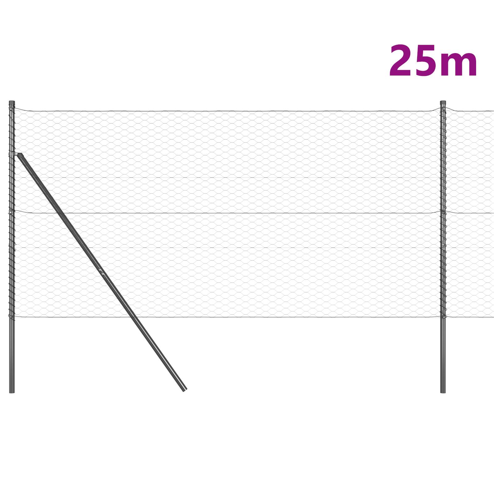vidaXL Sechseckzaun mit 13 Pfosten Grau 1x25 m Verzinkter Stahl