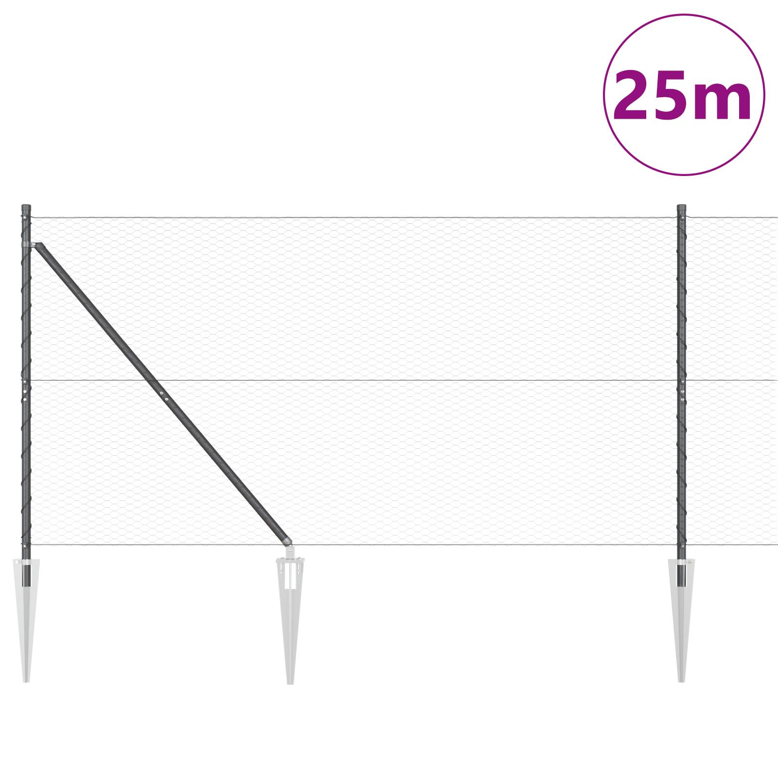 vidaXL Zaun Set 2-teilig Grau Stahl, PVC 25 x 1,2 m Langlebig