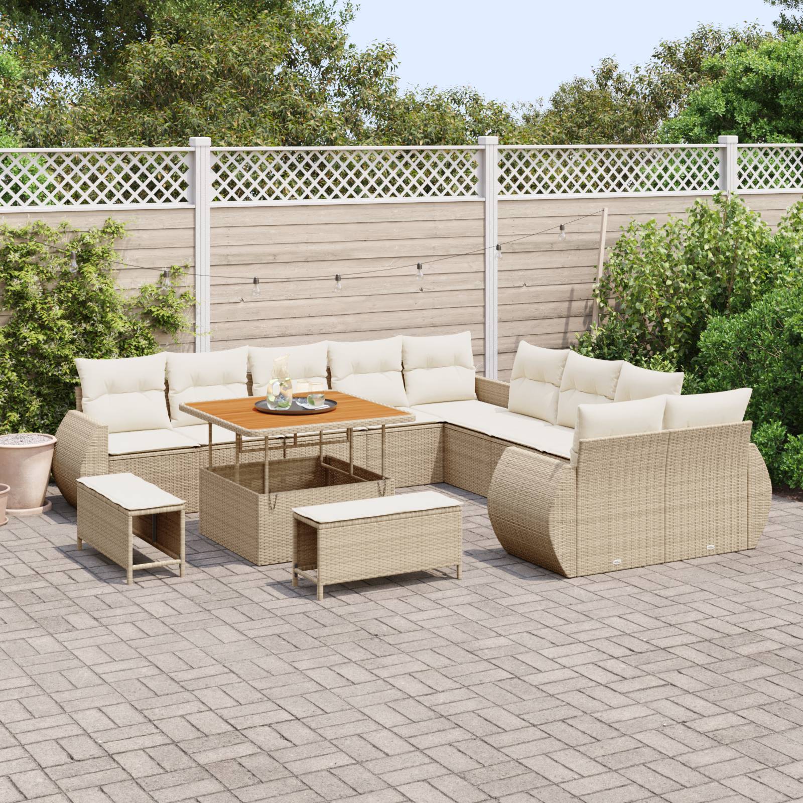 vidaXL 13-teiliges Garten-Sofa-Set mit Kissen Beige Poly-Rattan Akazie