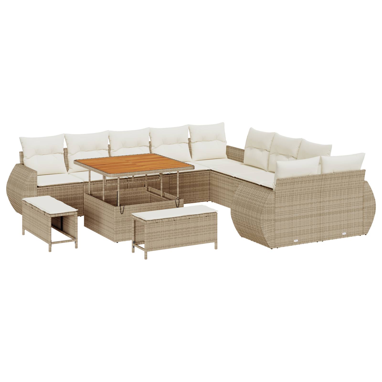 vidaXL 13-teiliges Garten-Sofa-Set mit Kissen Beige Poly-Rattan Akazie