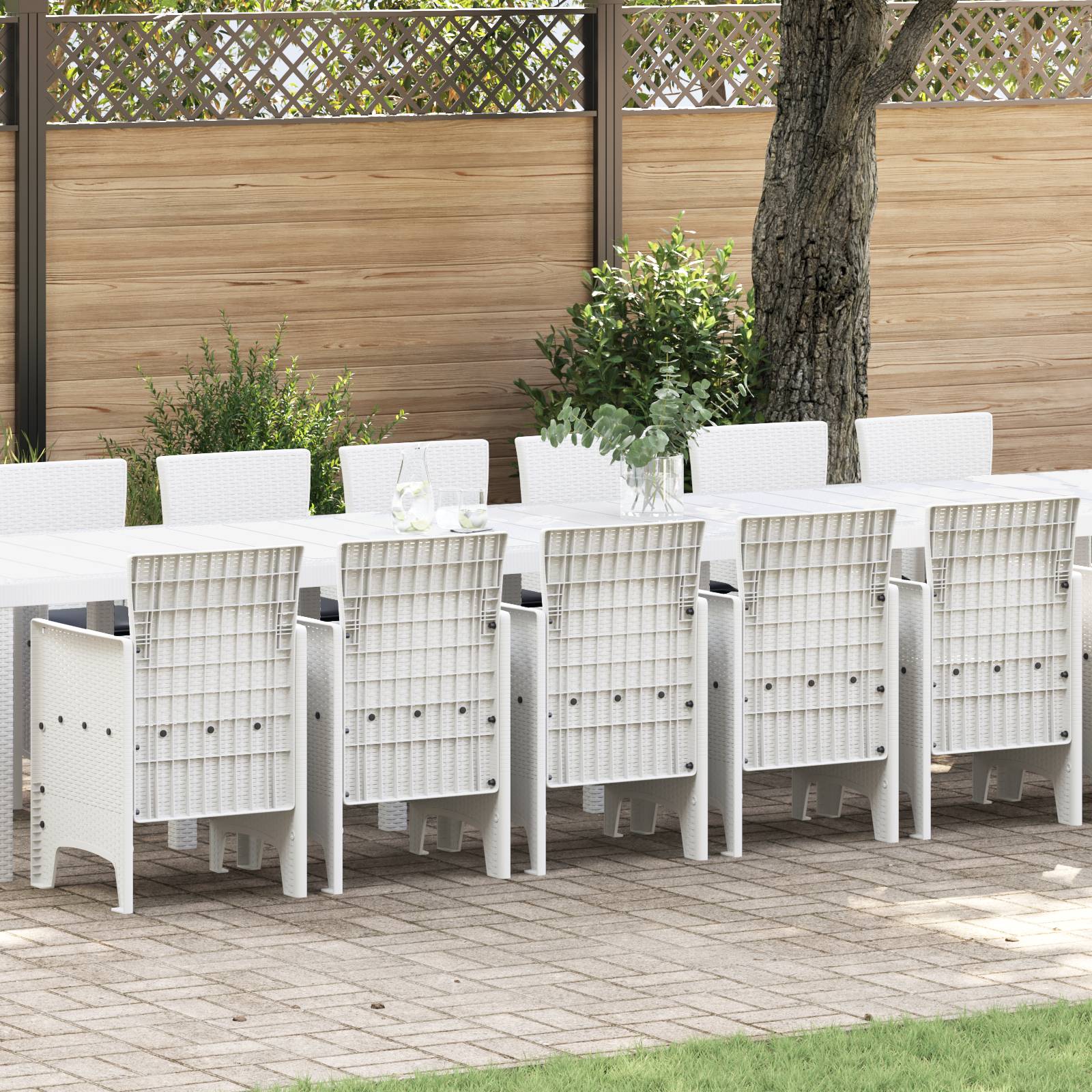 vidaXL 17-teiliges Gartentischset mit Kissen Weiß Poly-Rattan