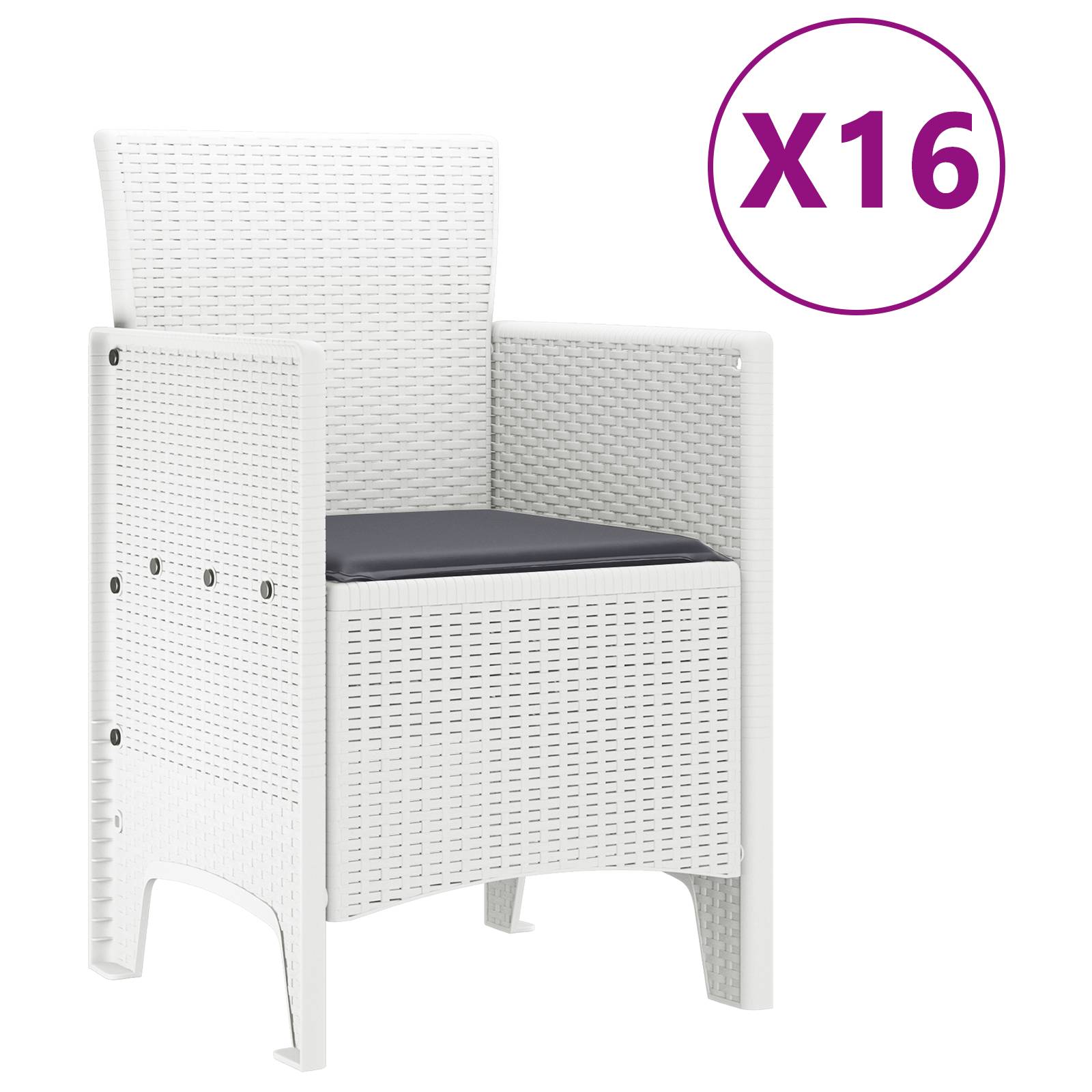 vidaXL 17-teiliges Gartentischset mit Kissen Weiß Poly-Rattan