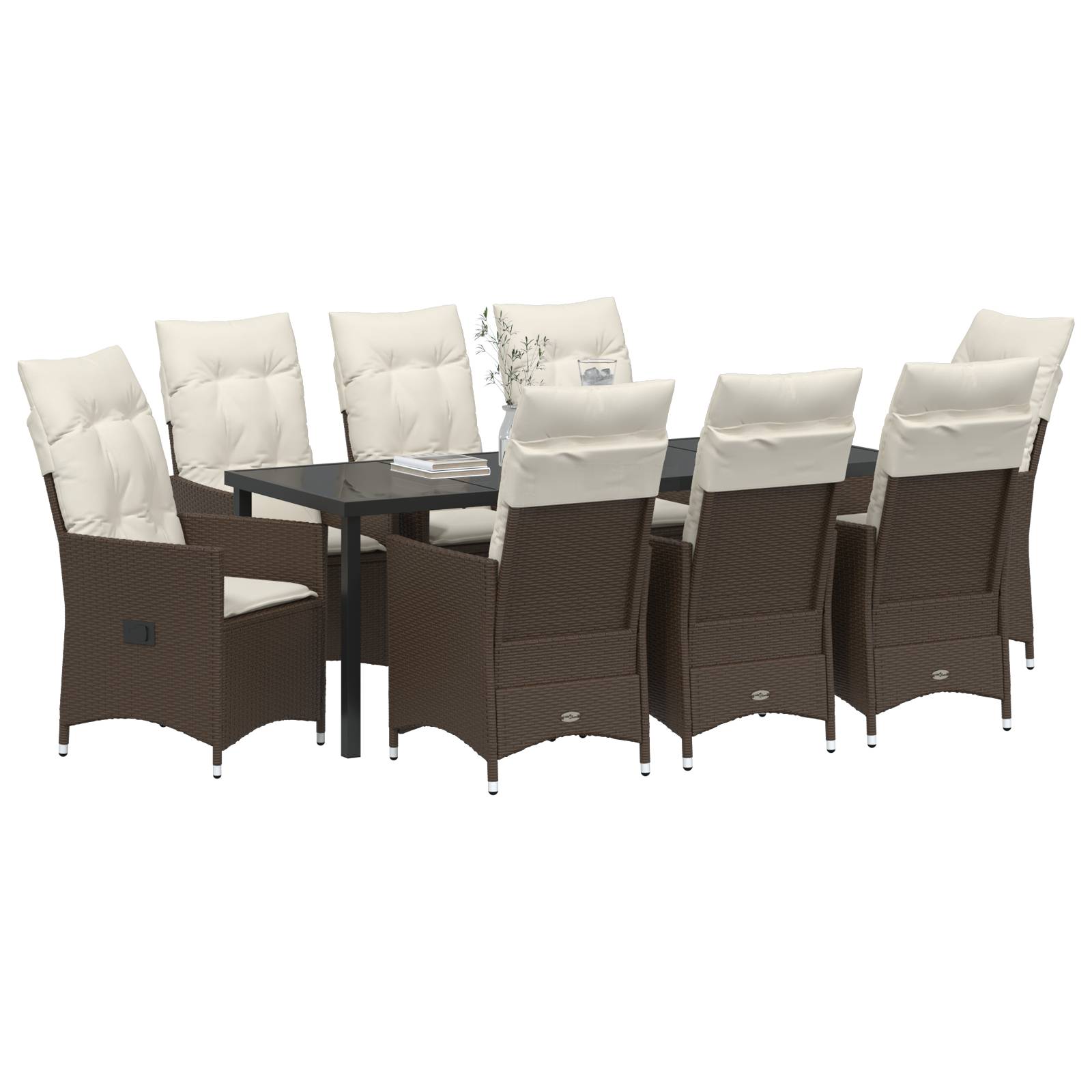 vidaXL 9-teiliges Garten-Esszimmer-Set mit Kissen in Braun aus Poly-Rattan