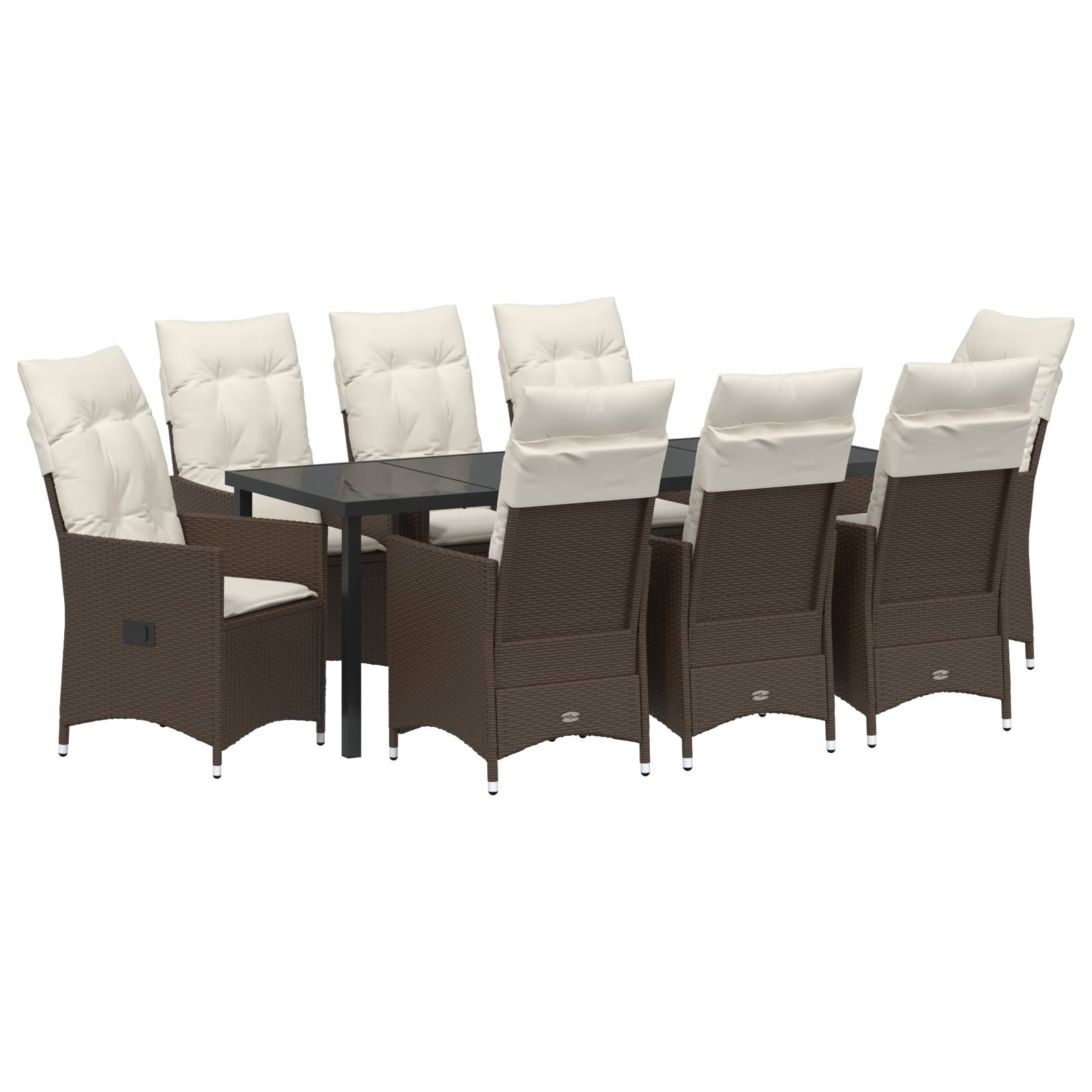 vidaXL 9-teiliges Garten-Esszimmer-Set mit Kissen in Braun aus Poly-Rattan