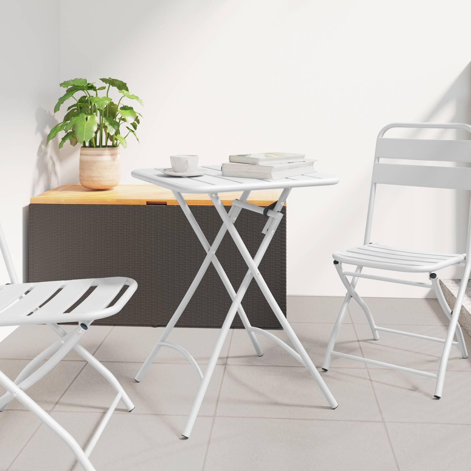 vidaXL Gartentisch Klappbar Weiß 55x55x73 cm Stahl