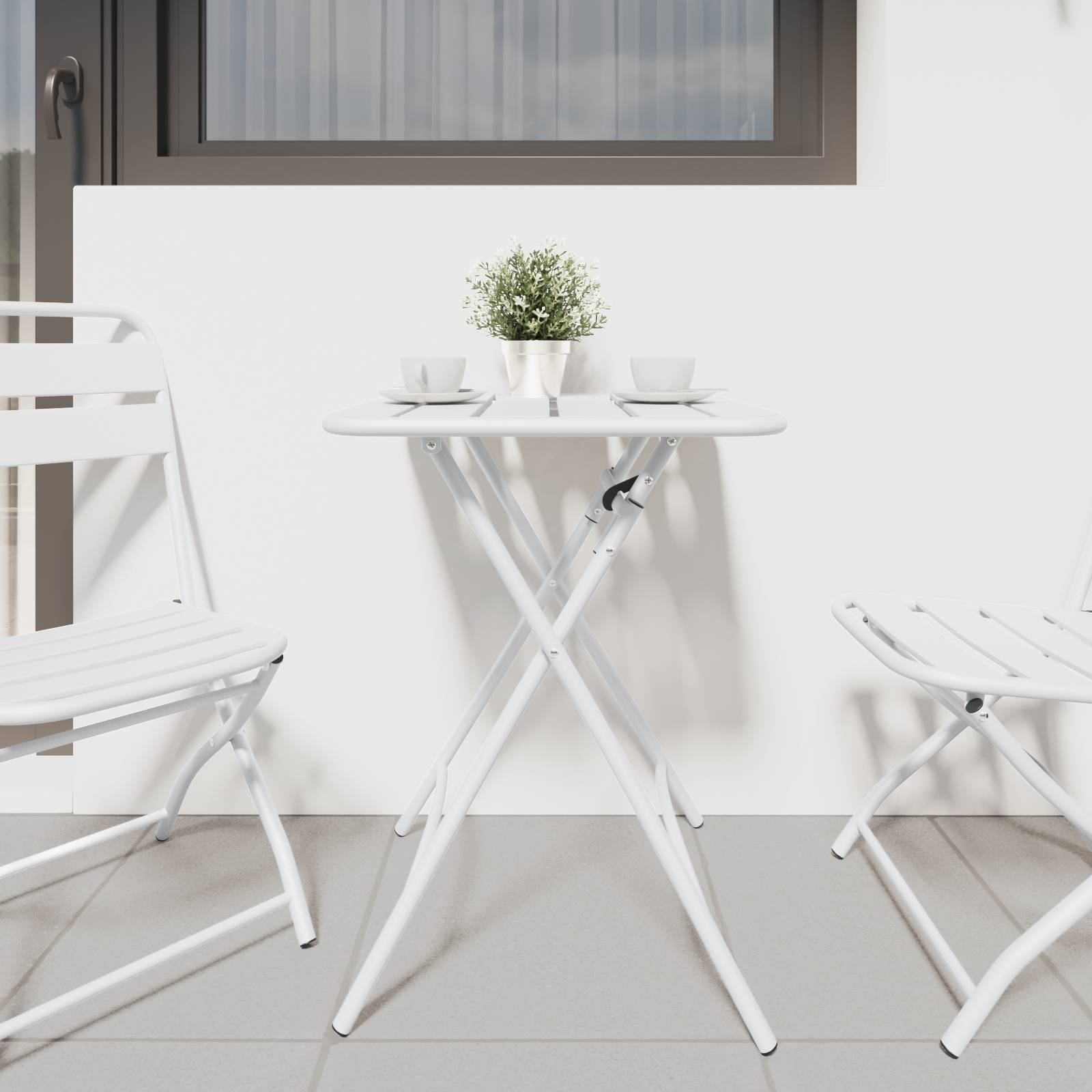 vidaXL Gartentisch Klappbar Weiß 55x55x73 cm Stahl