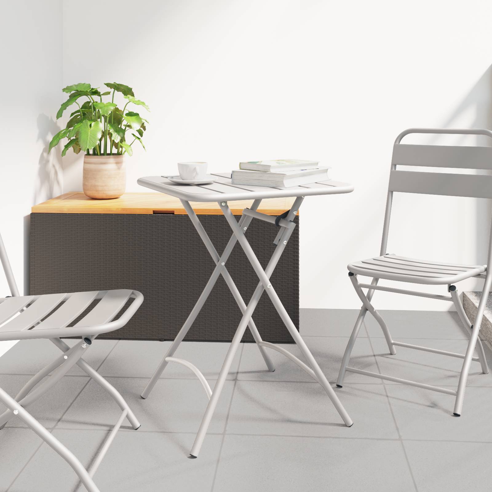 vidaXL Gartentisch Klappbar Beige 55x55x73 cm Stahl