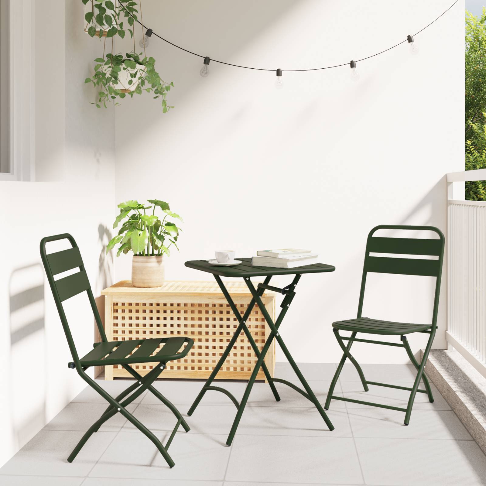 vidaXL Garten-Klappstühle 2 Stk. Dunkelgrün 42x52x82 cm Stahl