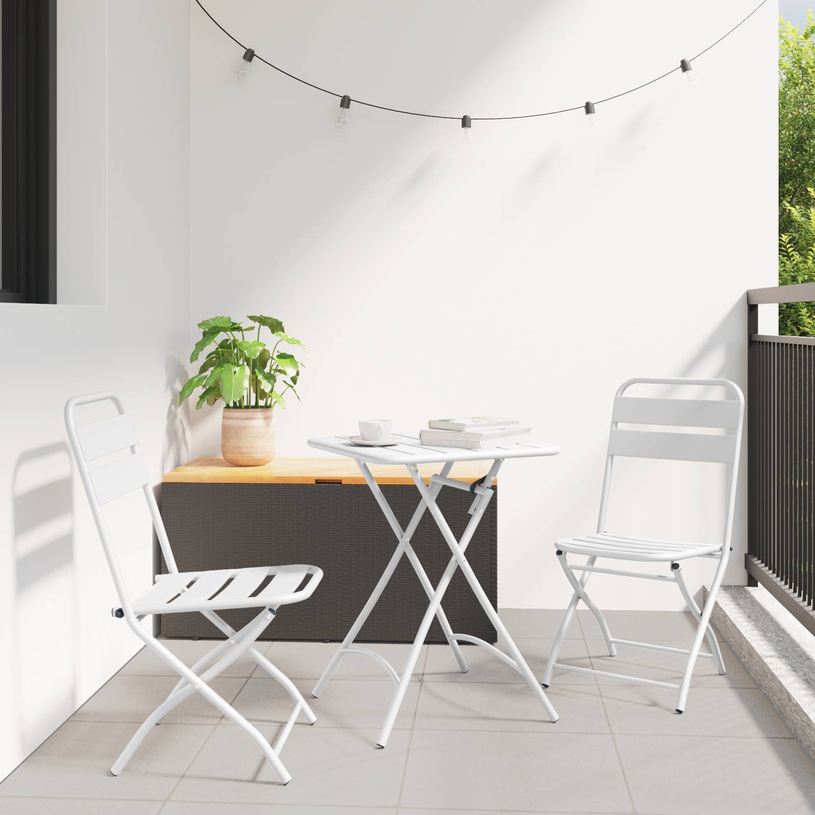 vidaXL 3-tlg. Bistro-Set Klappbar Weiß Stahl