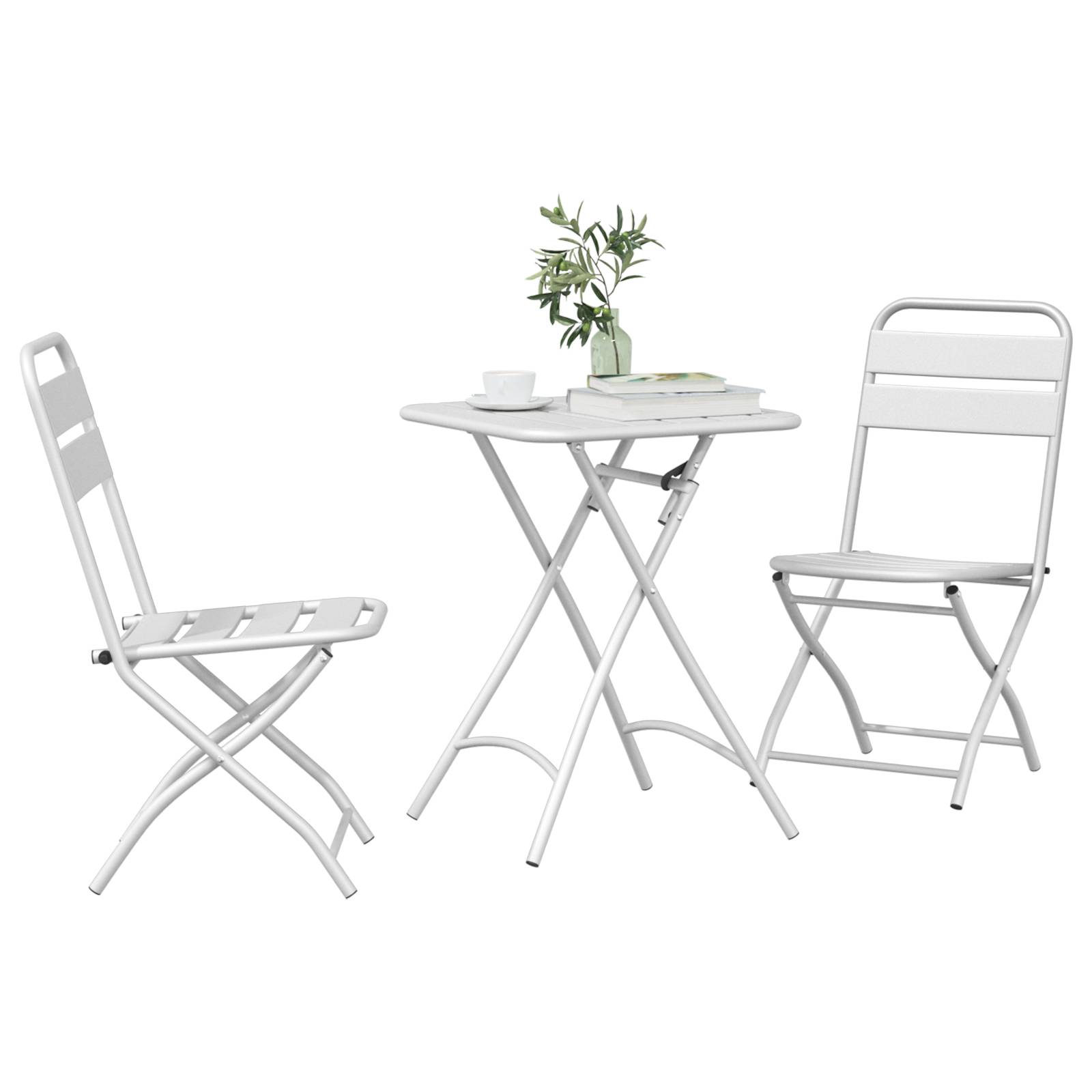 vidaXL 3-tlg. Bistro-Set Klappbar Weiß Stahl