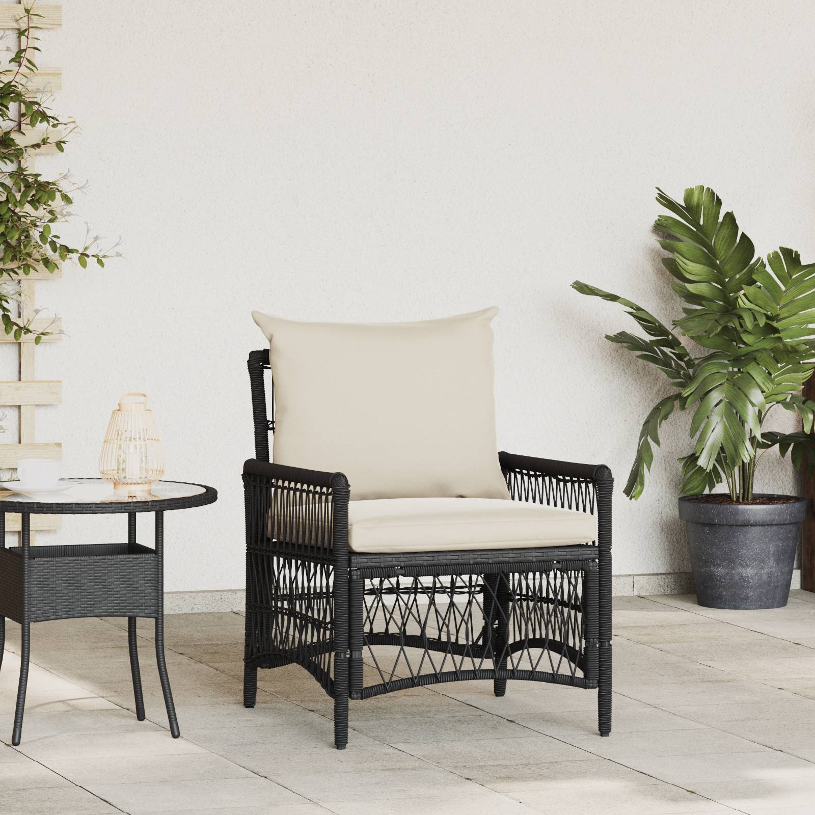 vidaXL Gartenstuhl mit Kissen Schwarz 60x70x78 cm Poly Rattan