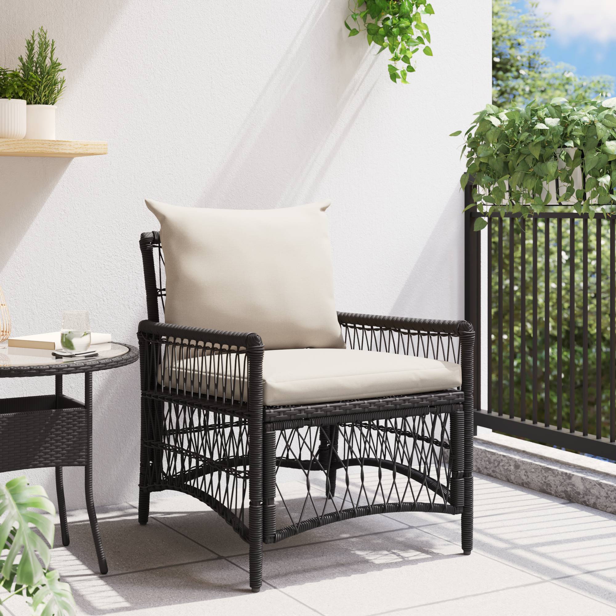 vidaXL Gartenstuhl mit Kissen Schwarz 60x70x78 cm Poly Rattan