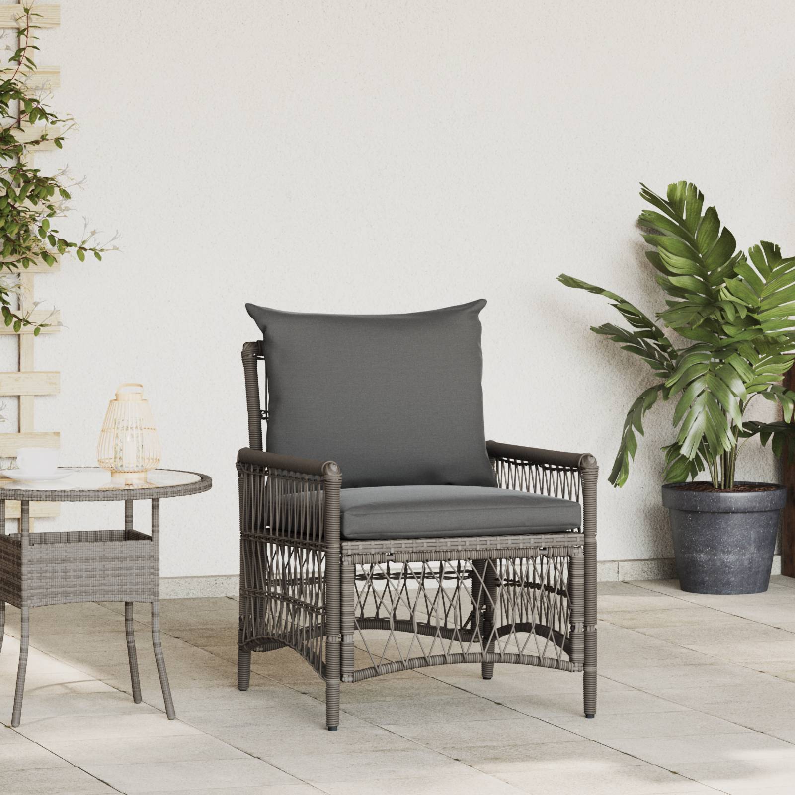 vidaXL Gartenstuhl mit Kissen Grau Poly Rattan