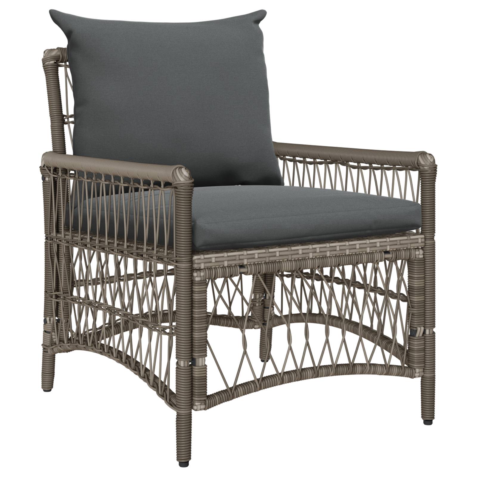 vidaXL Gartenstuhl mit Kissen Grau Poly Rattan