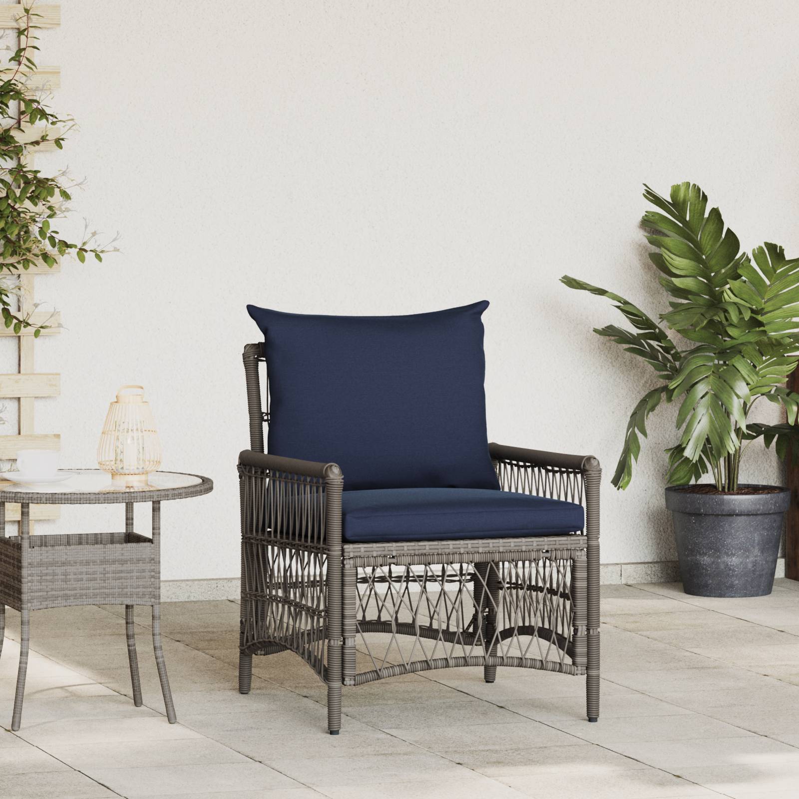 vidaXL Gartenstuhl mit Kissen Grau 60x70x78 cm Poly Rattan