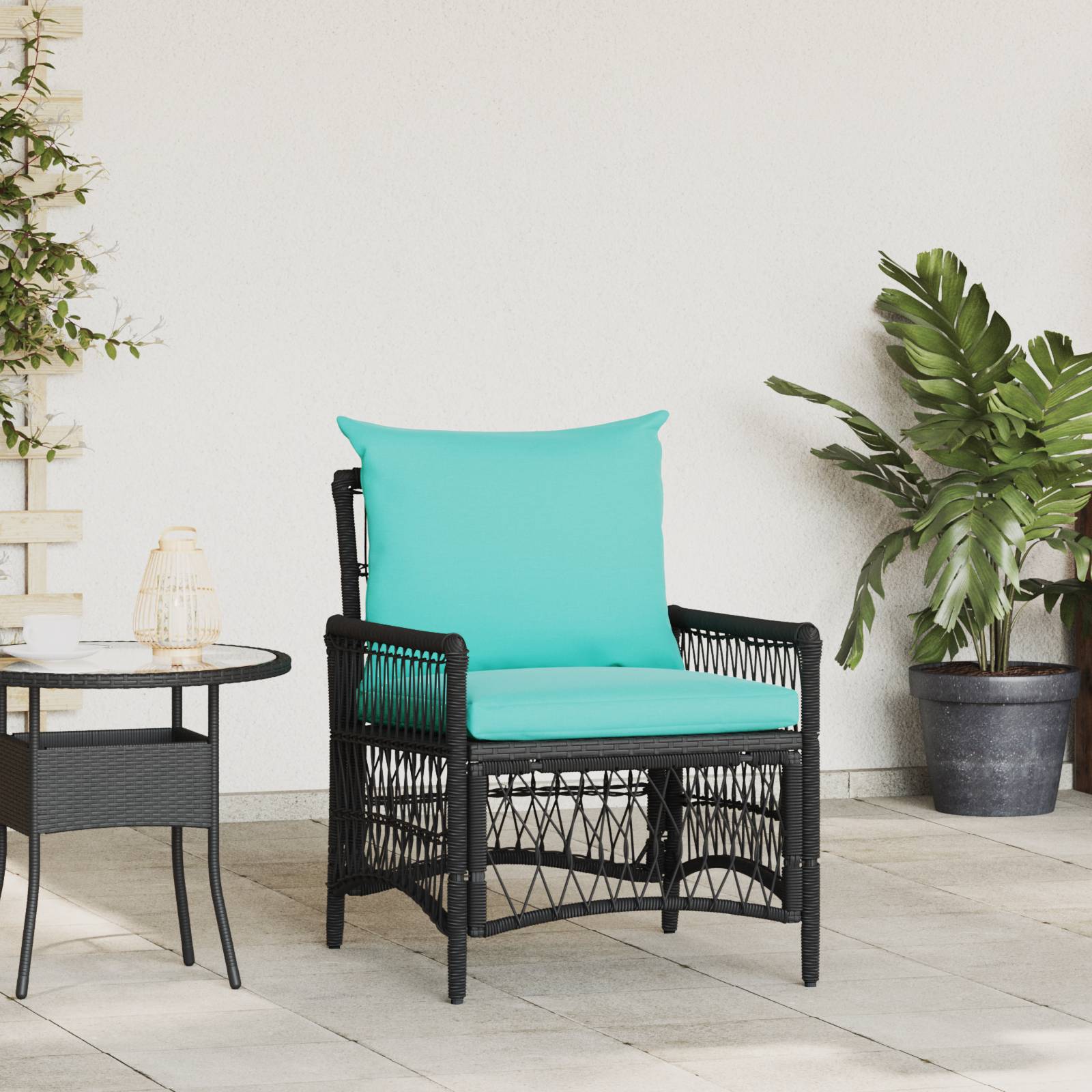 vidaXL Gartenstuhl mit Kissen Schwarz 60x70x78 cm Poly Rattan