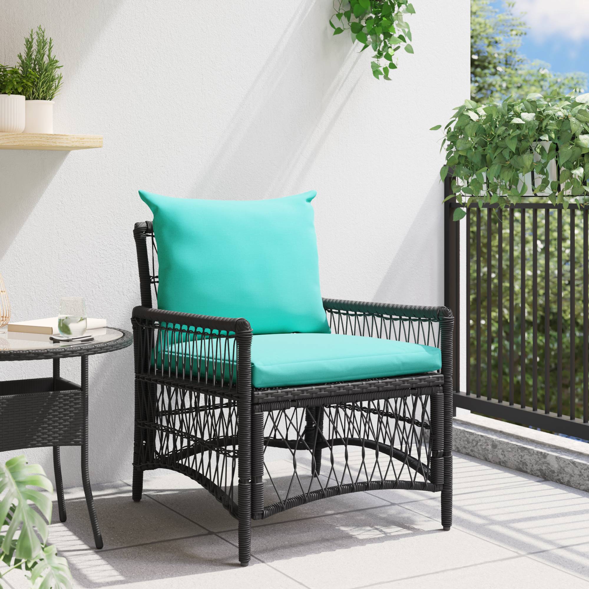 vidaXL Gartenstuhl mit Kissen Schwarz 60x70x78 cm Poly Rattan