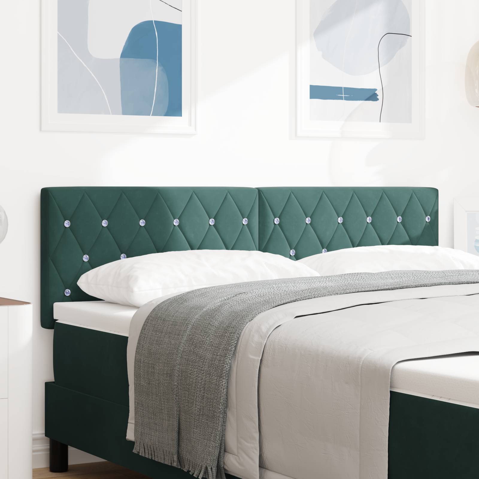 vidaXL LED Kopfteil Kristallknopf Gepolstert Dunkelgrün 80 cm Samt