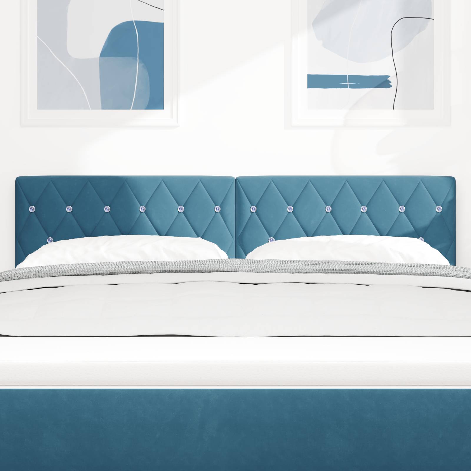 vidaXL Kopfteil mit Kristallknöpfen Dunkelblau 140 cm Samt