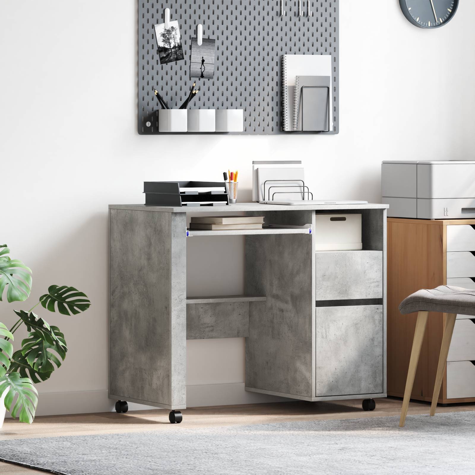 vidaXL Beton-Grauer Computer-Schreibtisch Beton grau Spanplatte Mittel