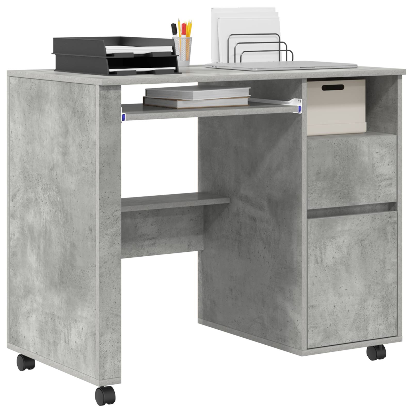 vidaXL Beton-Grauer Computer-Schreibtisch Beton grau Spanplatte Mittel