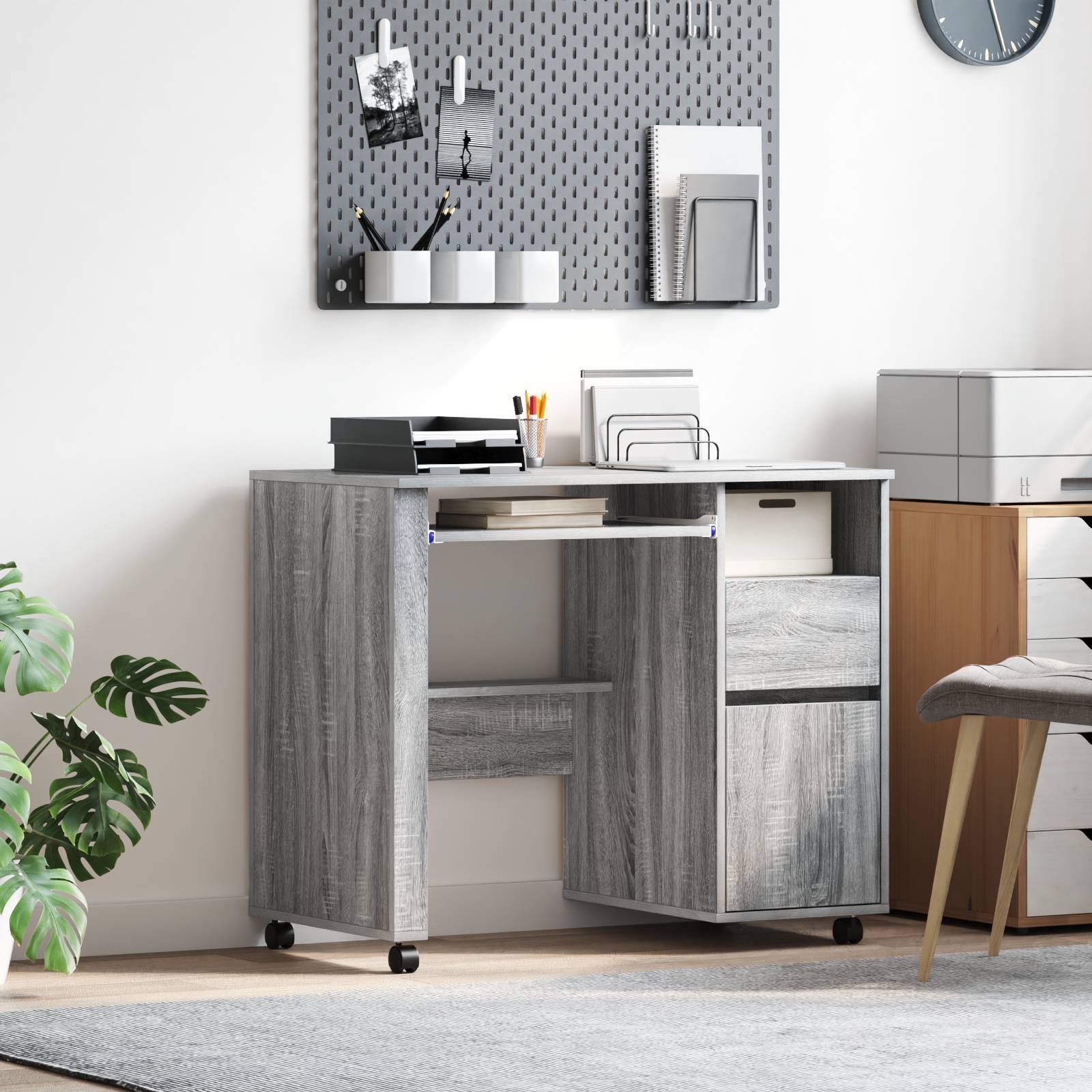 vidaXL Grau Computer Tisch Grau Sonoma Spanplatte Mittel